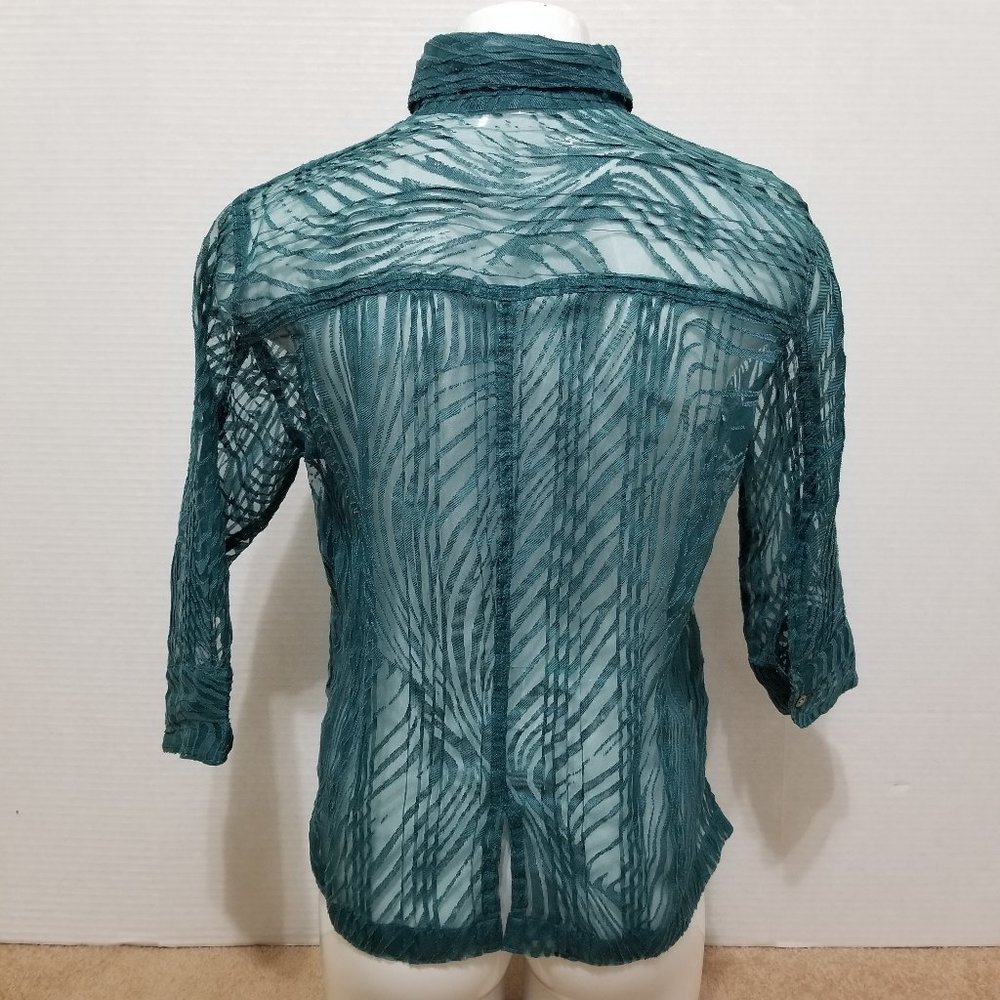 Choices Top Small Button Up Down Sheer Textured B… - image 3